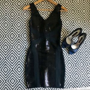 Bebe • Black Sequin Bandage Bodycon Mini Dress